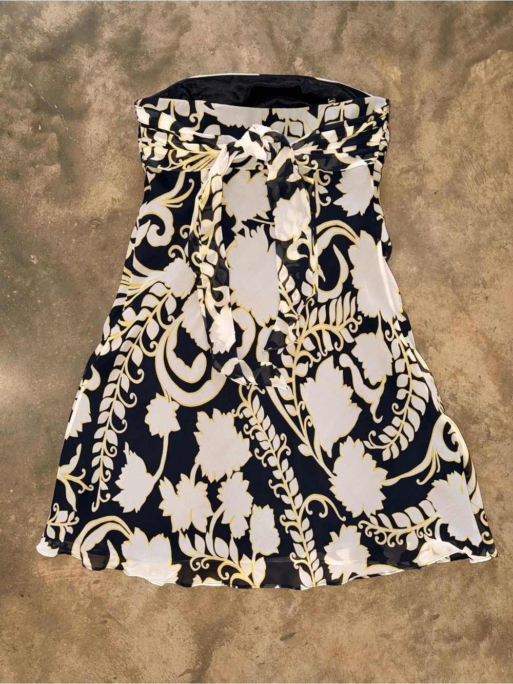 Ann Taylor 100% Silk Strapless Floral Dress Black Ivory Size 6 - Picture 2 of 9
